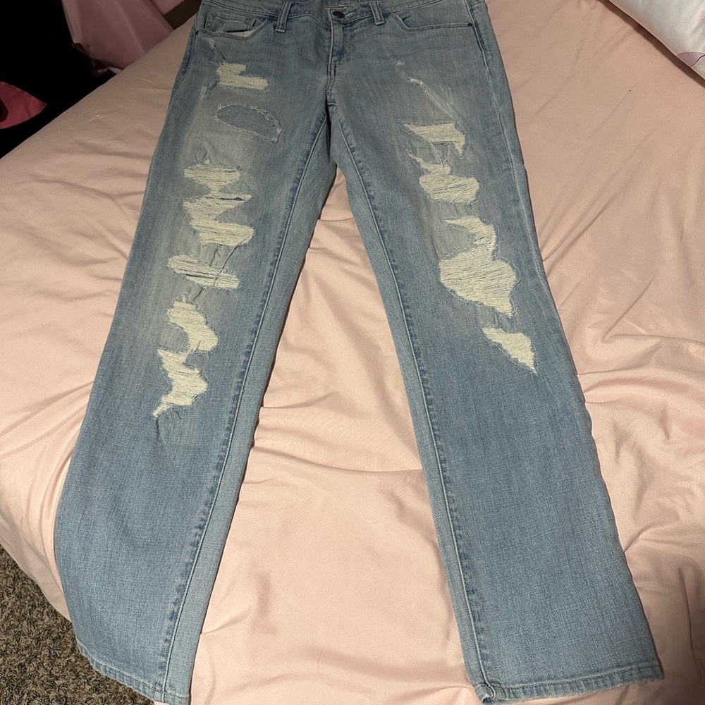 Treasure & Bond Light Blue Distressed Straight Leg Jeans